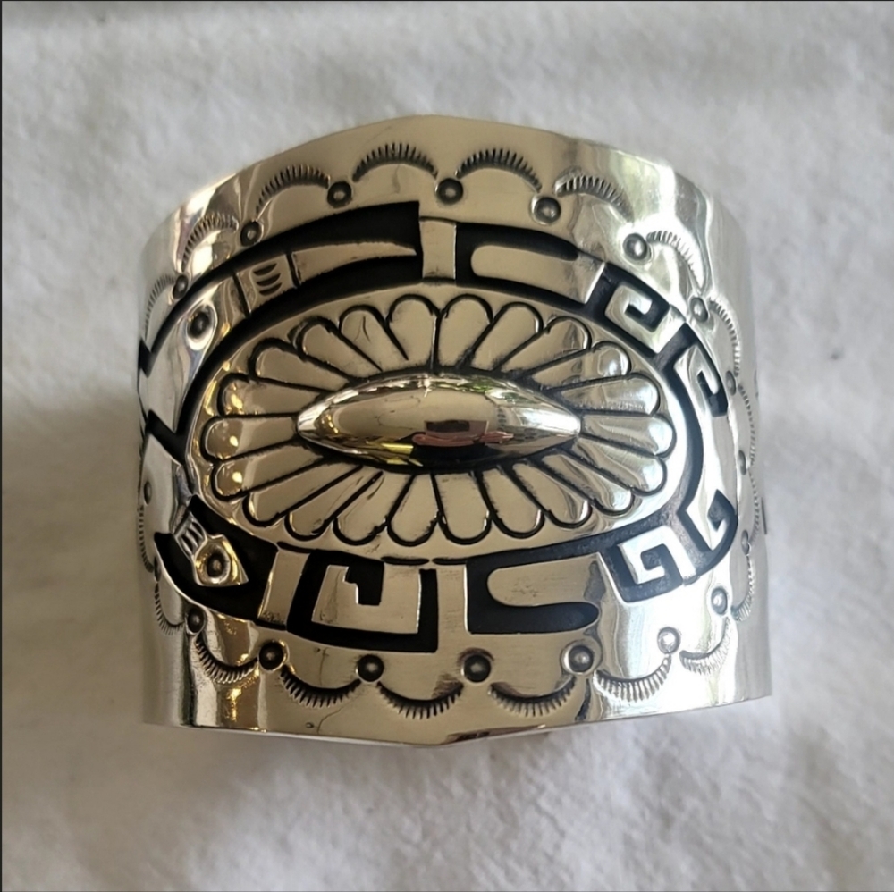 Nickle Silver Native American southwest design, signed bracelet.